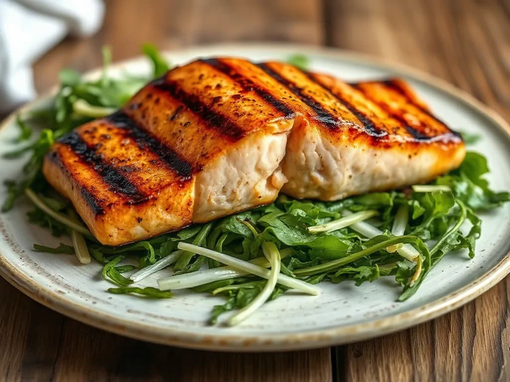 Grilled Salmon Over Arugula and Shaved Fennel