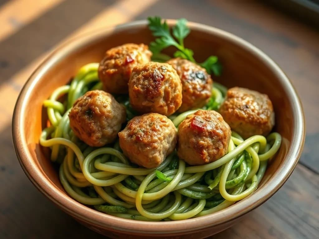 Turkey Meatballs with Garden Zucchini Ribbons