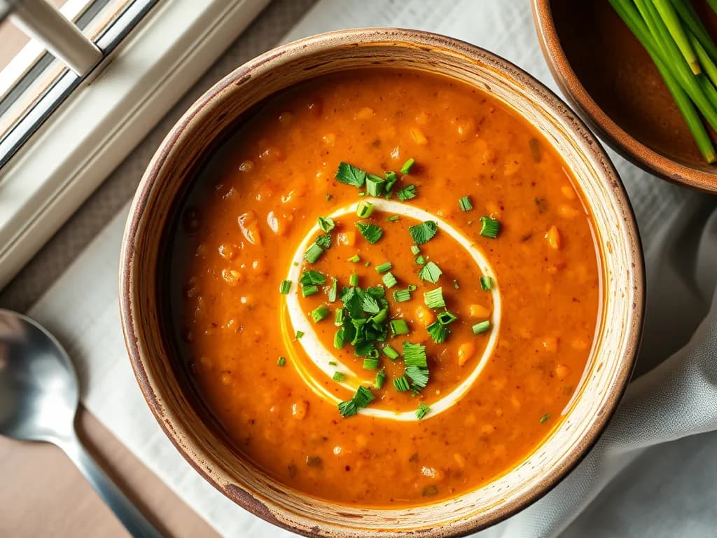 Red Lentil Soup with Fresh Garden Herbs