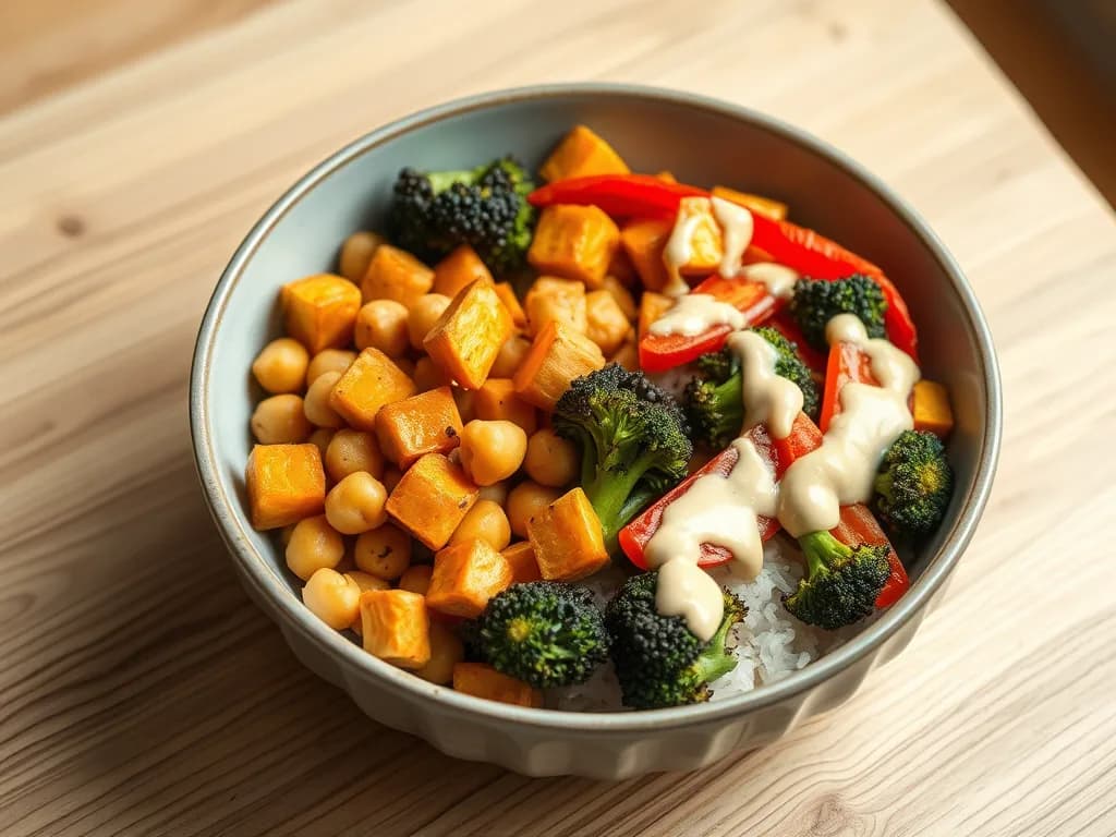 Roasted Vegetable and Crispy Chickpea Power Bowl