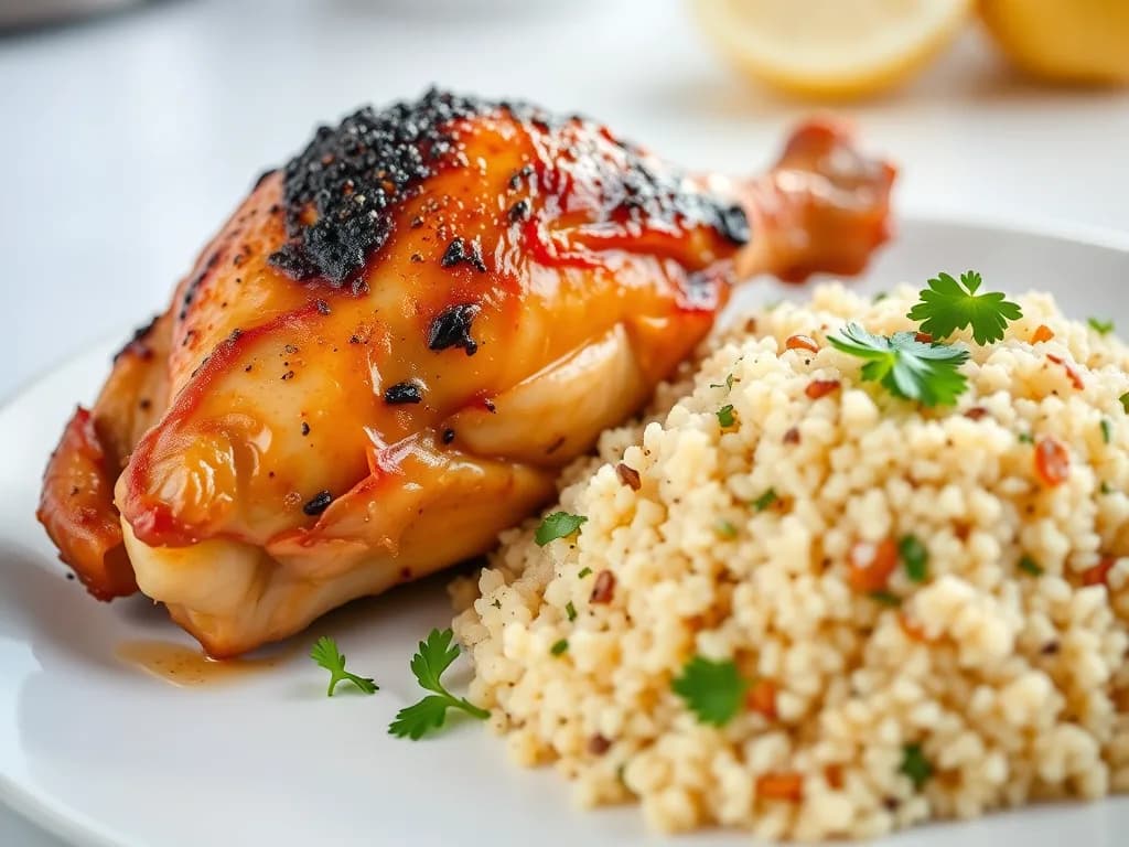 Roasted Lemon-Herb Chicken with Fluffy Quinoa Pilaf
