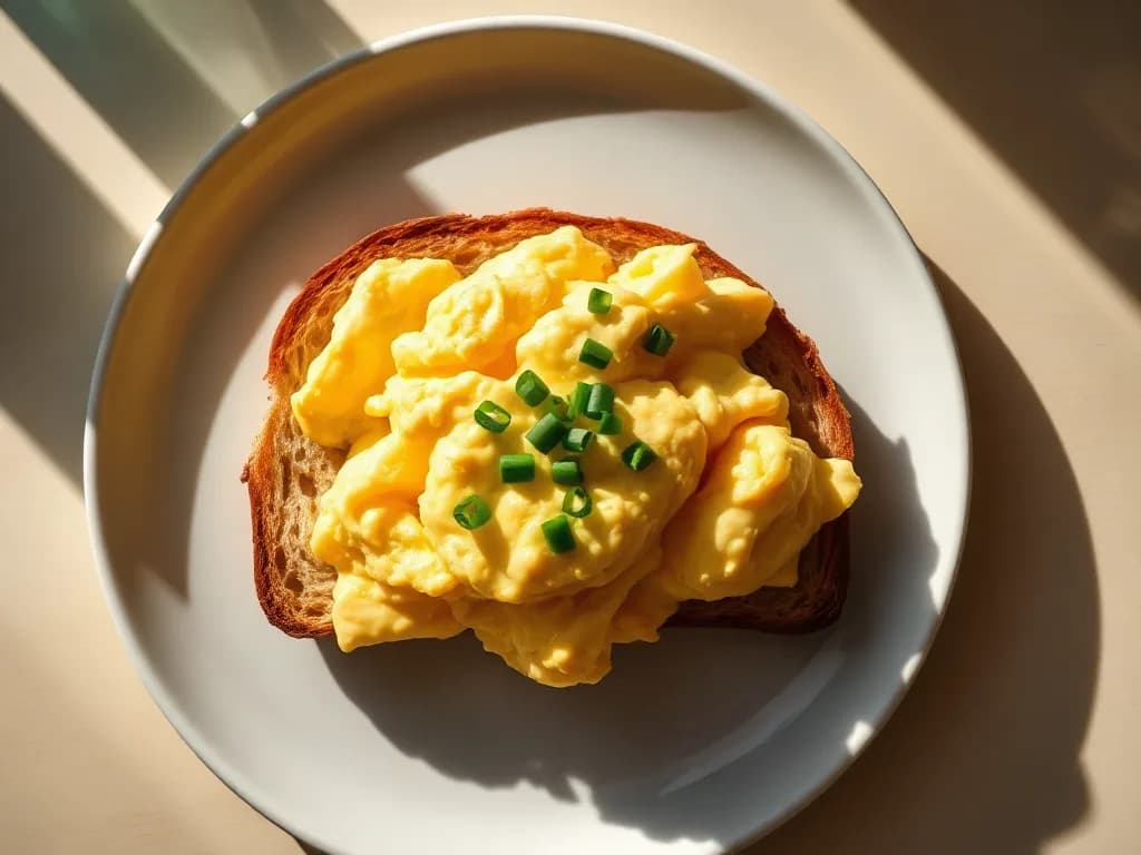 Perfectly Soft Scrambled Eggs with Toasted Sourdough