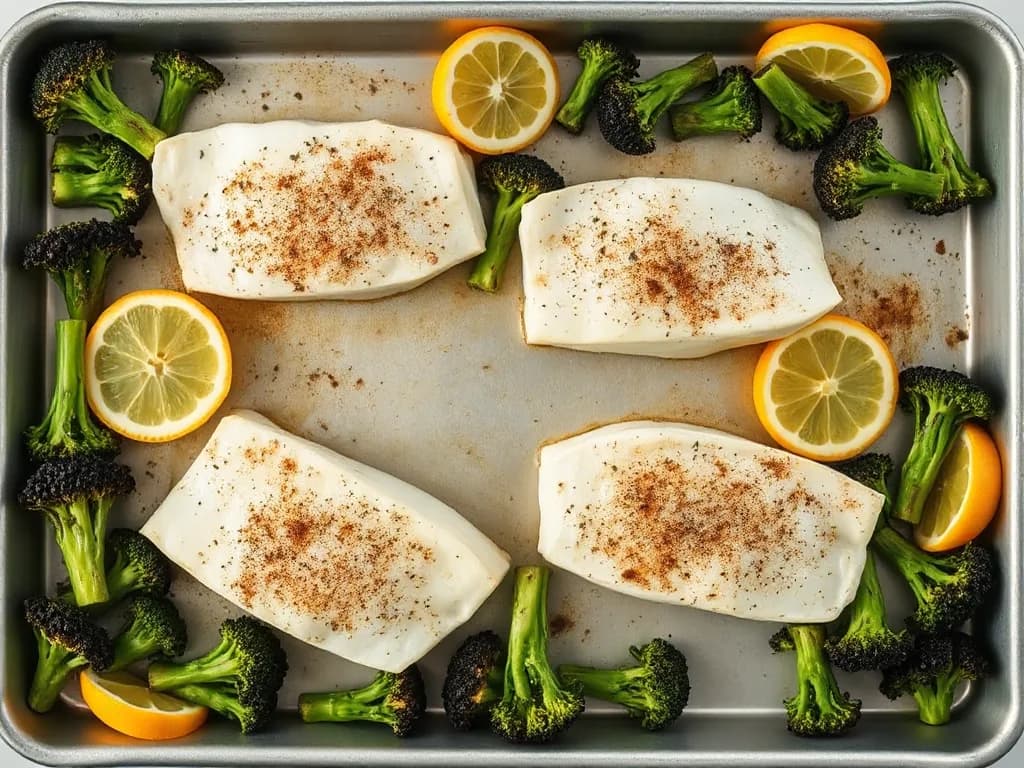 Roasted Halibut with Garlic-Lemon Broccoli