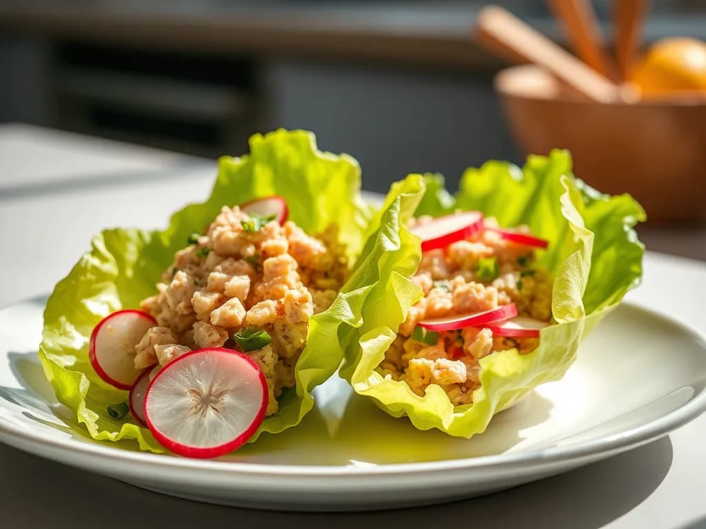 Zesty Tuna Salad Lettuce Wraps with Crisp Radishes