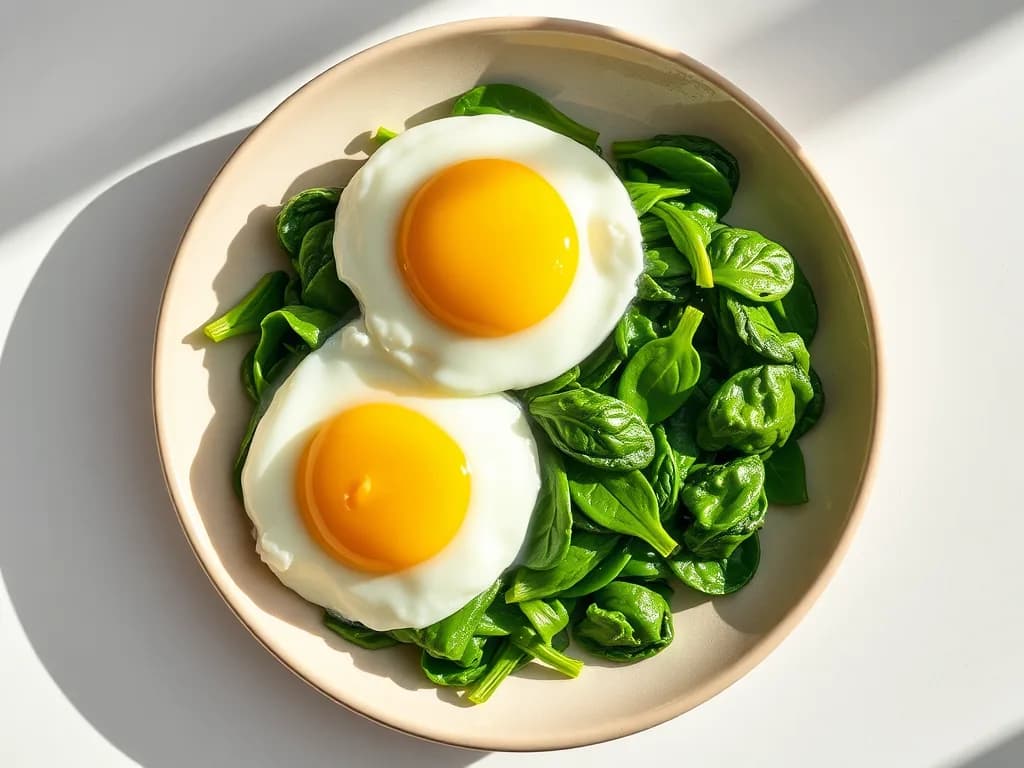 Poached Eggs Over Steamed Spinach