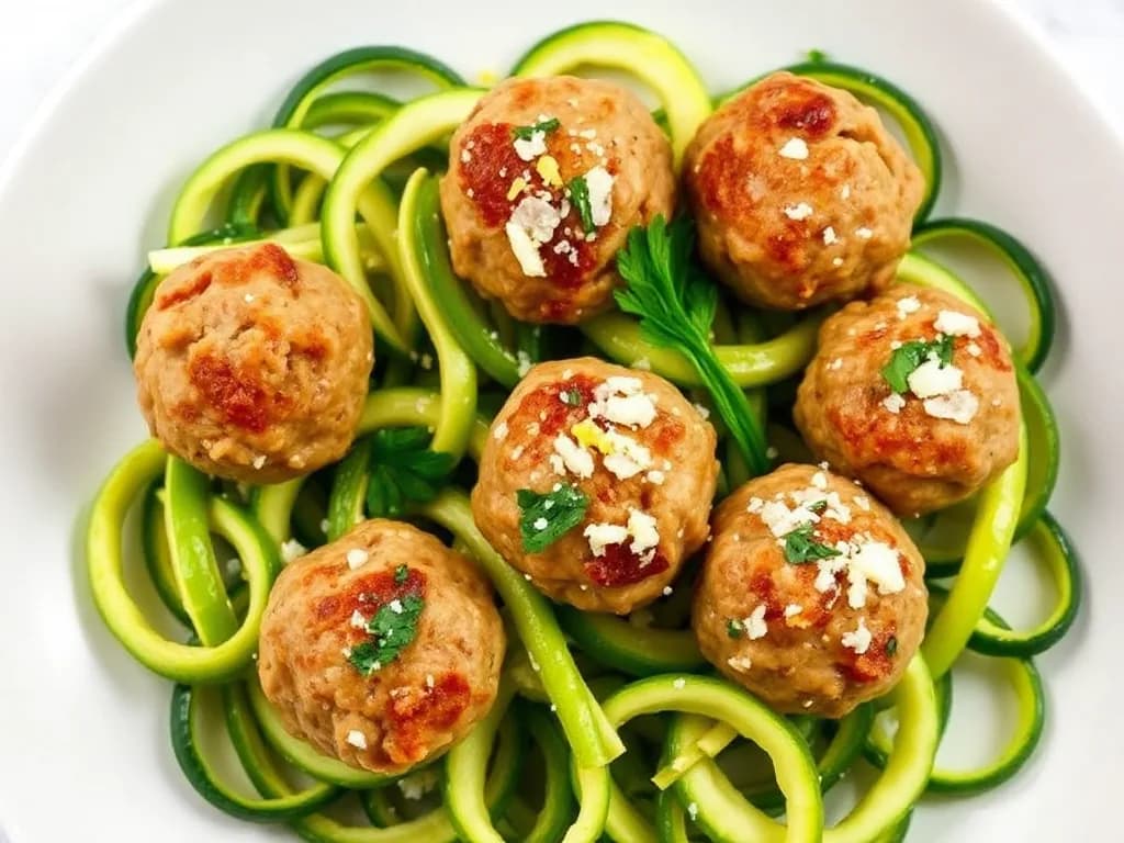 Light and Zesty Turkey Meatballs with Zucchini Ribbons