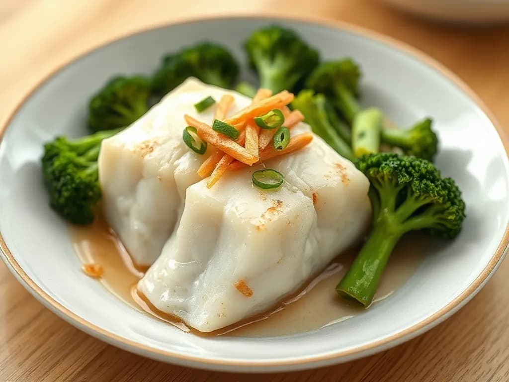 Steamed Cod with Ginger and Crisp Broccoli