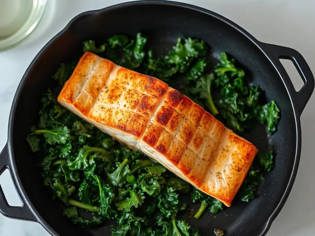 Pan-Seared Wild Salmon with Garlic Sautéed Kale