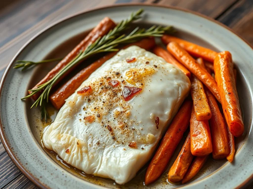Baked Cod with Roasted Heirloom Carrots