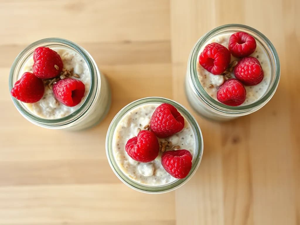 Creamy Overnight Oats with Flaxseeds and Fresh Raspberries