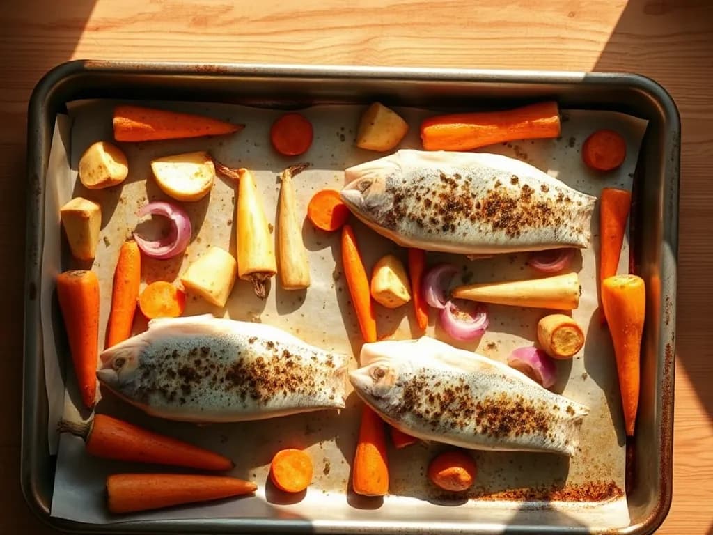 Baked Trout with Roasted Root Vegetables