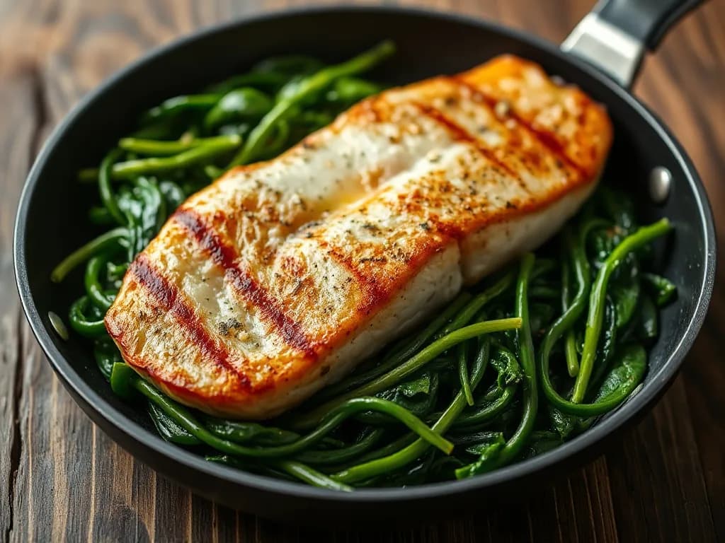 Pan-Seared White Fish with Garlic Sautéed Spinach