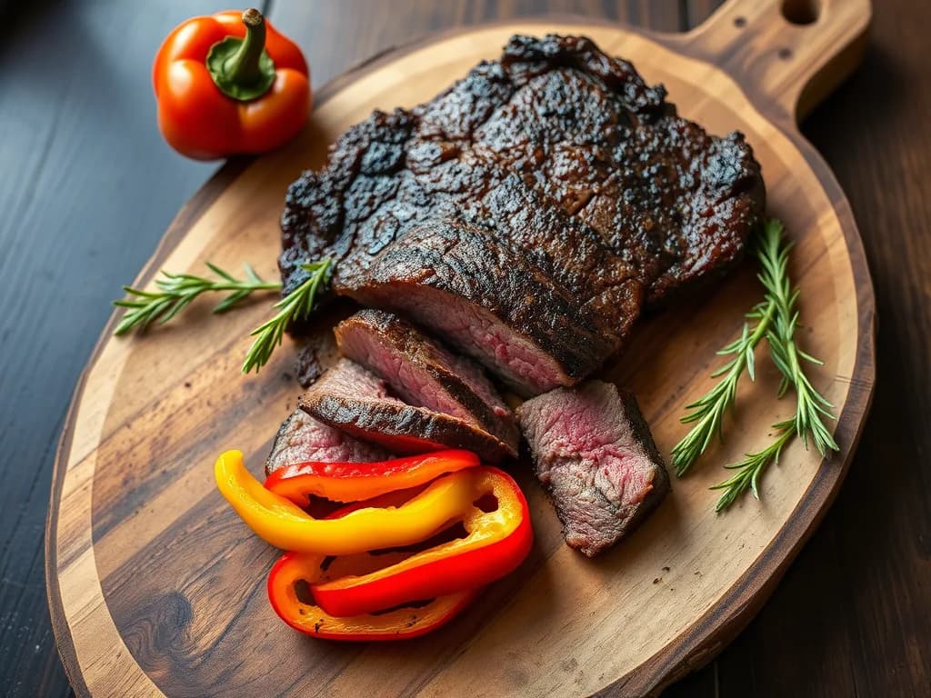 Grass-Fed Beef Steak with Charred Peppers
