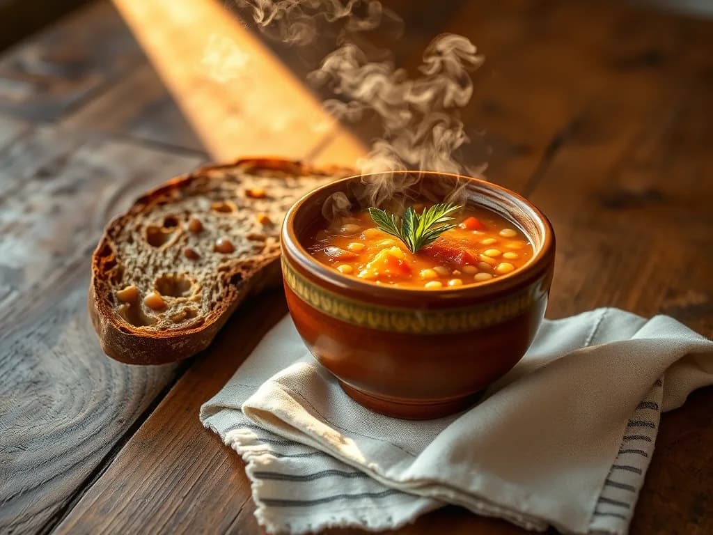Rustic Lentil Soup with Crusty Sourdough