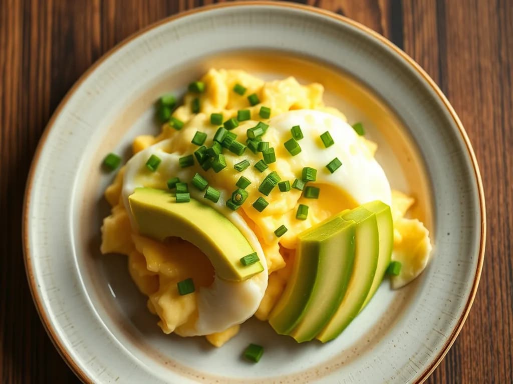 Creamy Scrambled Eggs with Fresh Chives and Avocado