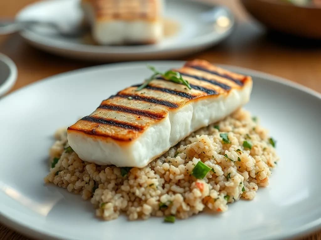 Grilled Halibut with Zesty Herb Quinoa Pilaf
