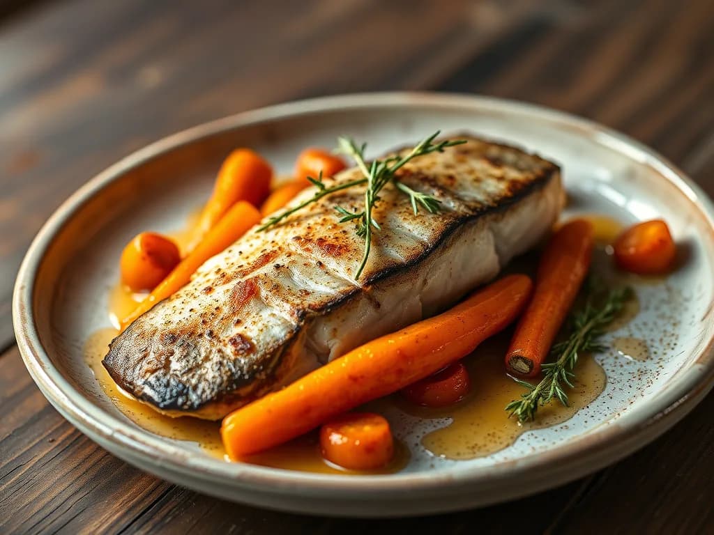 Baked Sea Bass with Honey-Glazed Roasted Carrots