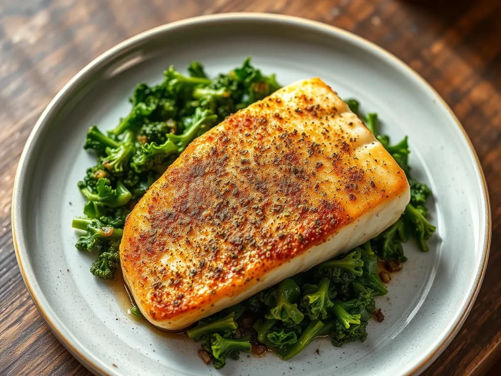Herb-Crusted Cod with Garlic-Sautéed Kale