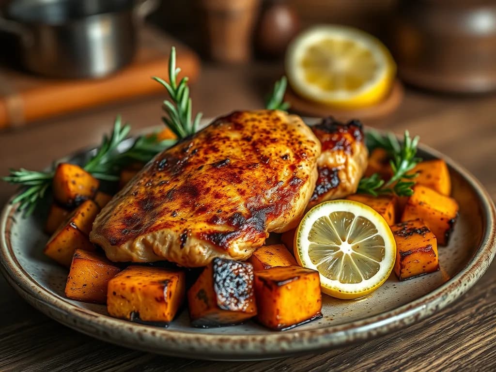 Lemon-Rosemary Chicken & Roasted Sweet Potato