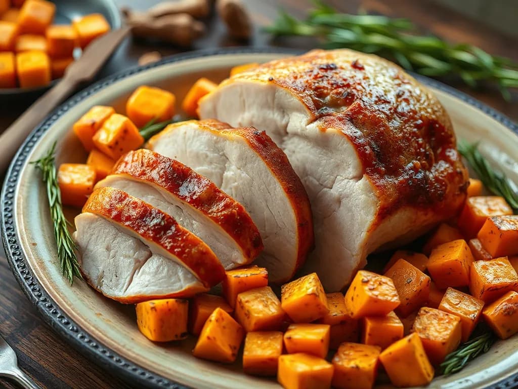 Roasted Herb-Crusted Turkey Breast with Caramelized Sweet Potatoes