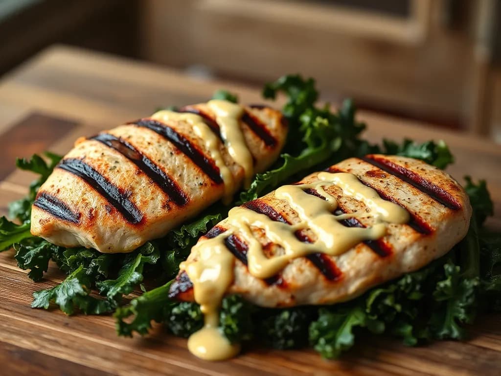Grilled Kale Salad with Lemon-Tahini Chicken
