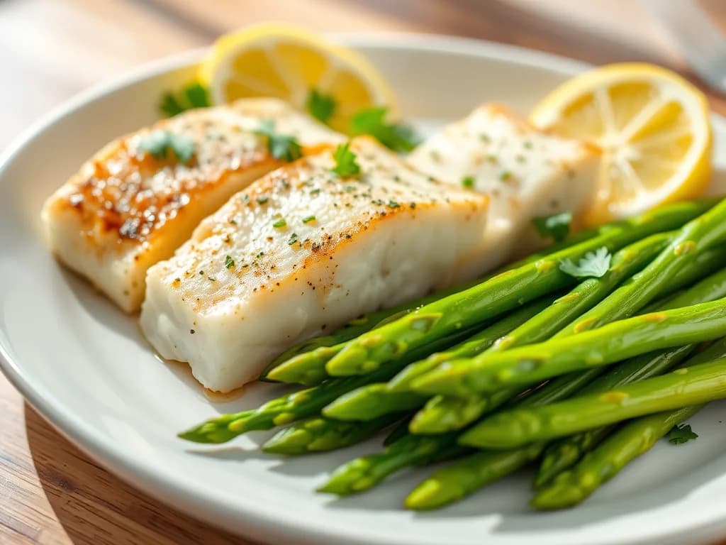Pan-Seared Wild-Caught Cod with Lemon-Steamed Asparagus