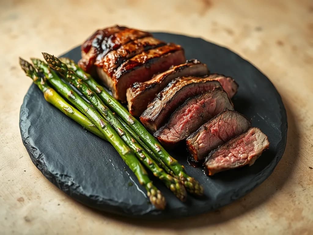 Pan-Seared Flank Steak with Garlic-Roasted Asparagus