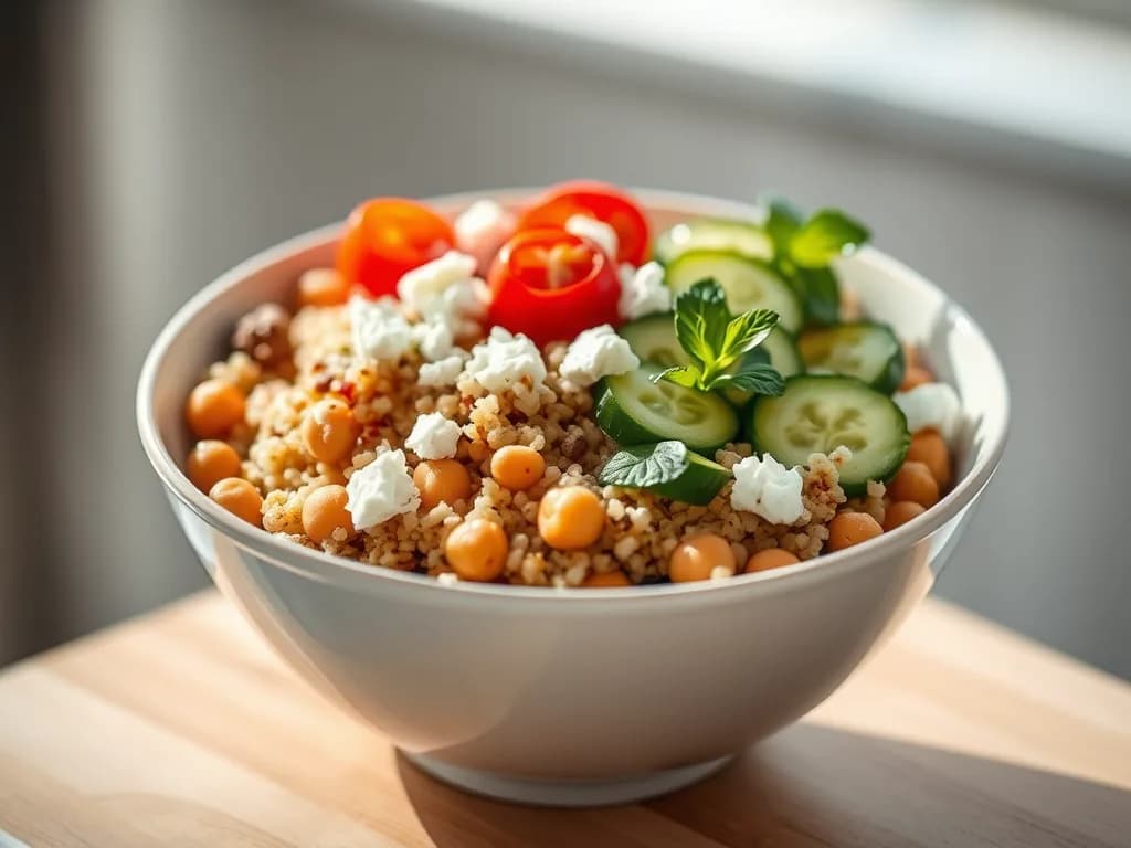 Zesty Mediterranean Quinoa Bowl with Crispy Chickpeas and Feta