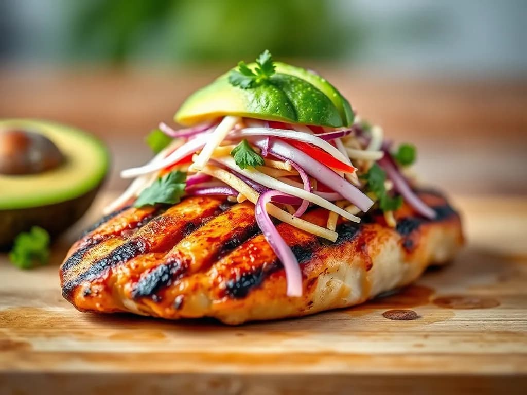 Zesty Grilled Chicken Breast with Creamy Avocado Slaw