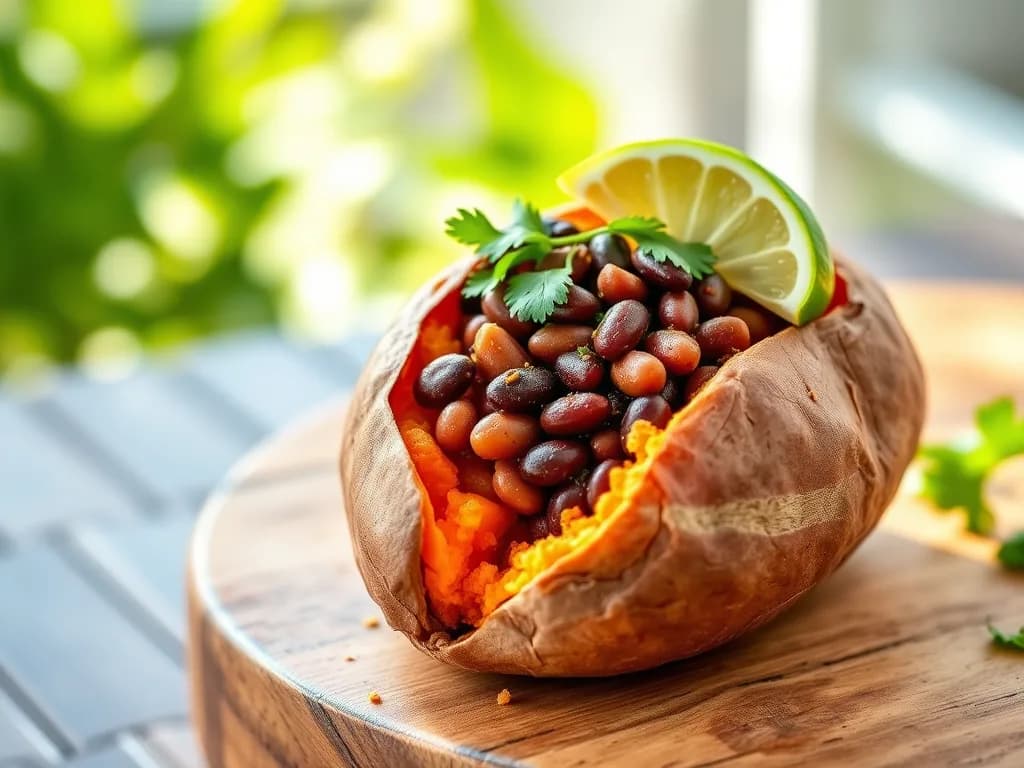 Roasted Sweet Potato Stuffed with Smoky Black Beans