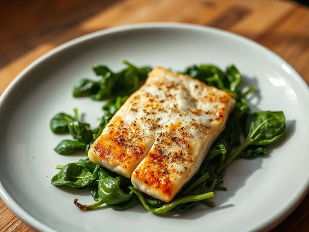 Pan-Seared Cod with Wilted Garlic Spinach