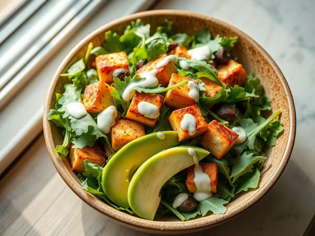 Zesty Arugula Salad with Grilled Tofu & Creamy Avocado
