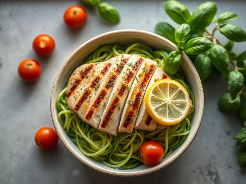 Grilled Lemon Herb Chicken with Zucchini Noodles