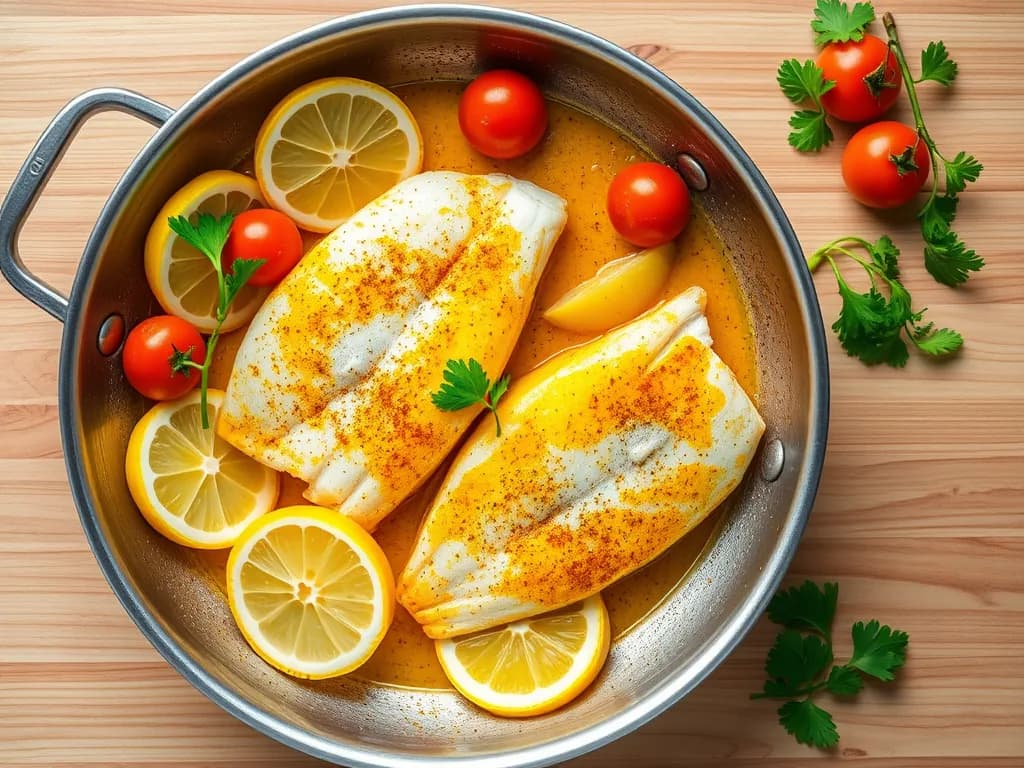 Turmeric White Fish with Lemon and Herbs