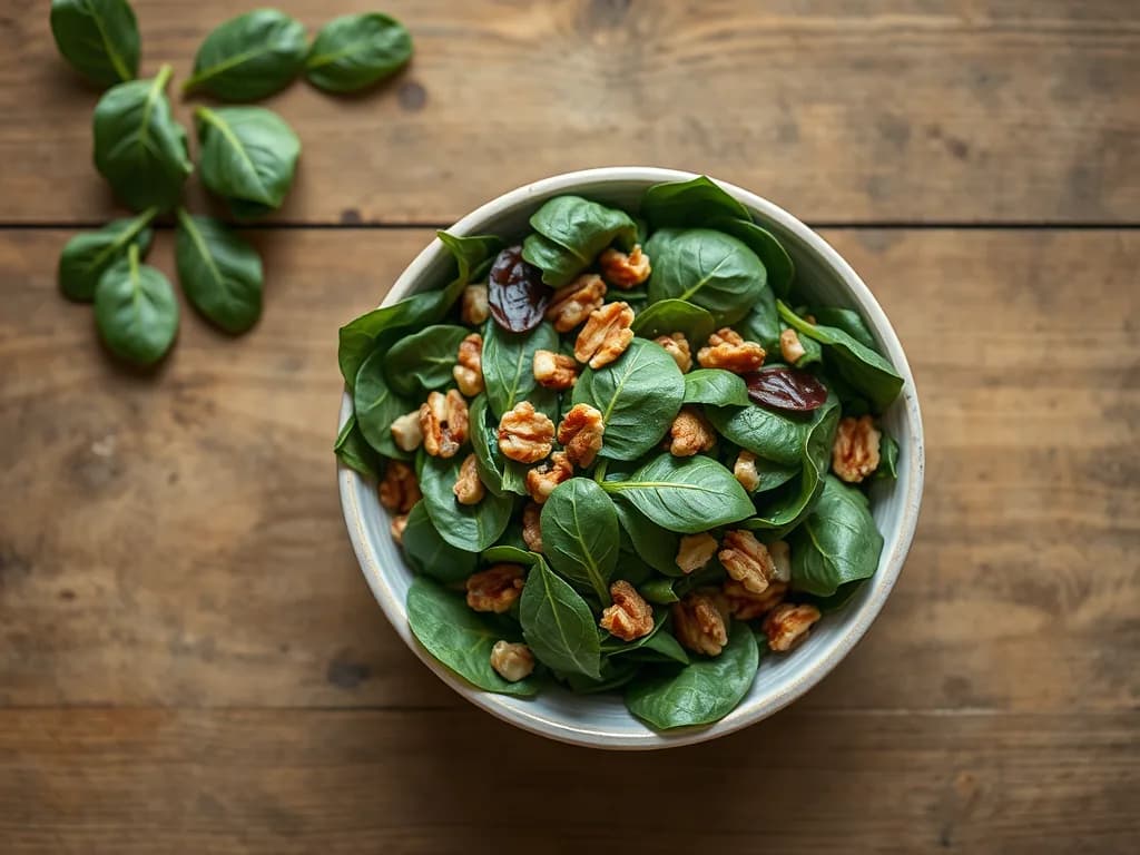 Fresh Spinach and Walnut Salad with Balsamic Glaze