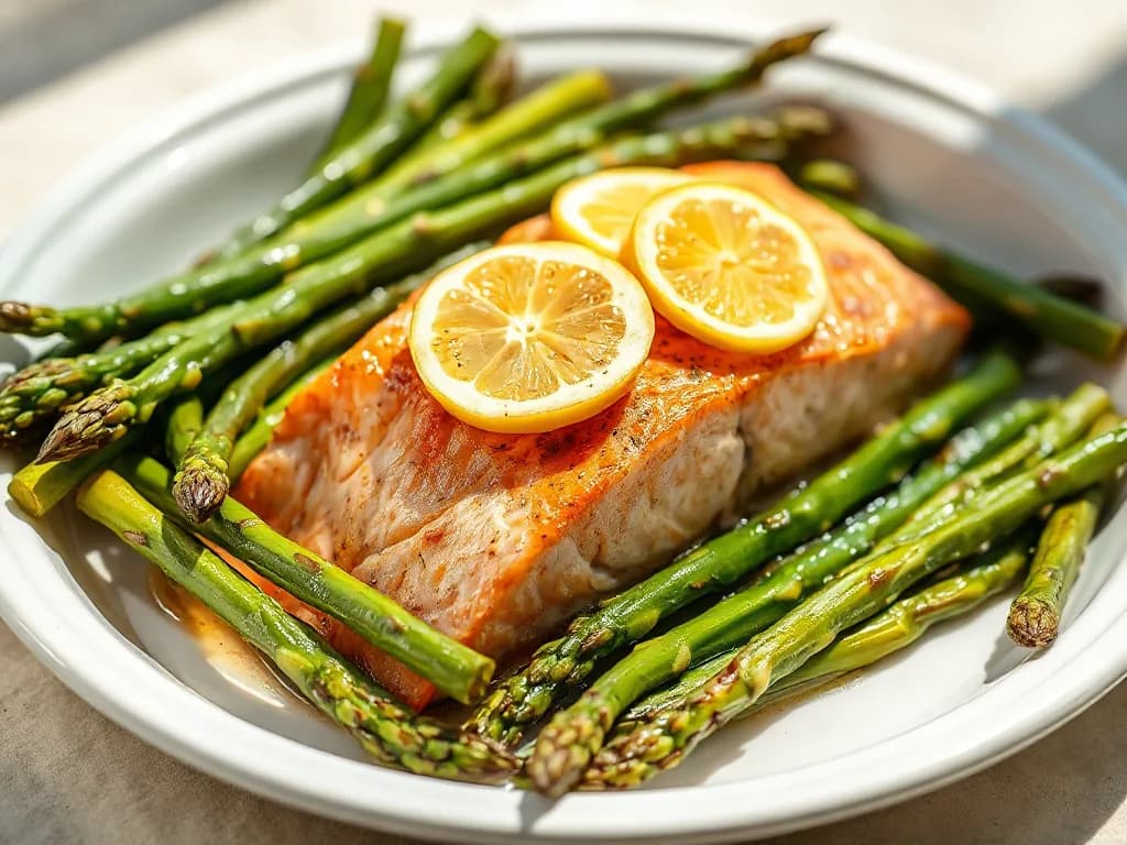 Oven-Roasted Salmon with Lemon-Garlic Asparagus
