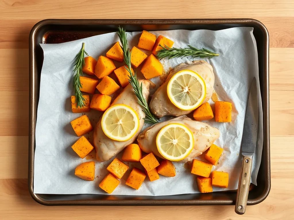 Roasted Sweet Potato and Lemon Herb Chicken