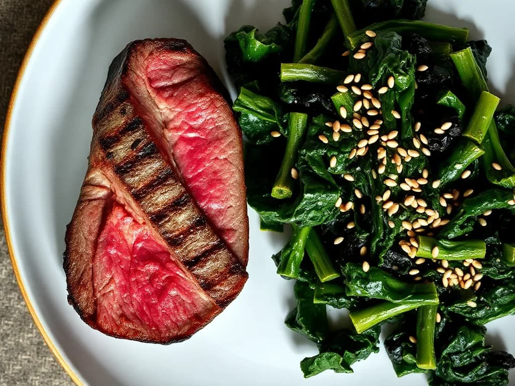 Pan-Seared Beef Tenderloin with Garlic-Steamed Kale