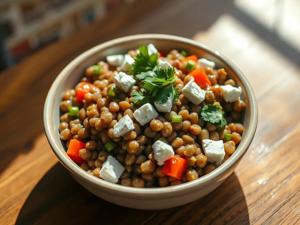 Hearty Lentil Salad with Crumbled Feta and Lemon Vinaigrette