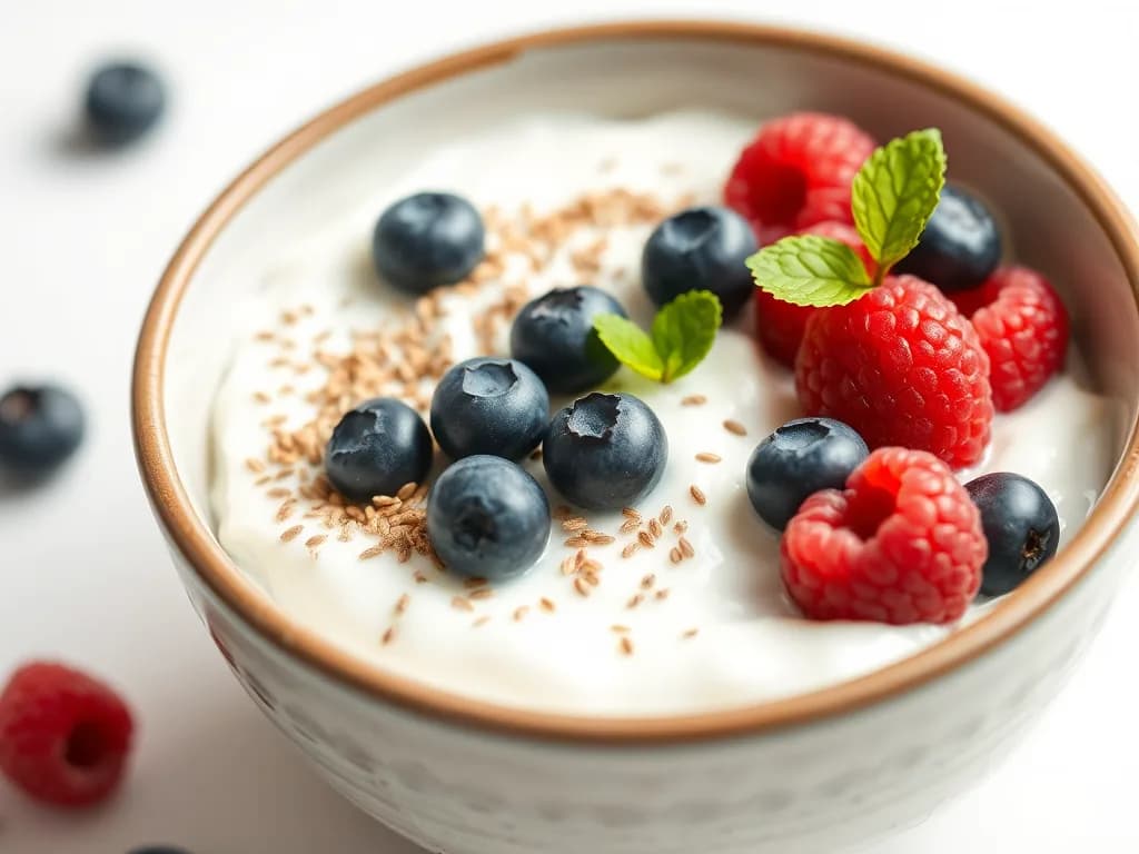 Greek Yogurt Bowl with Flaxseeds and Fresh Berries
