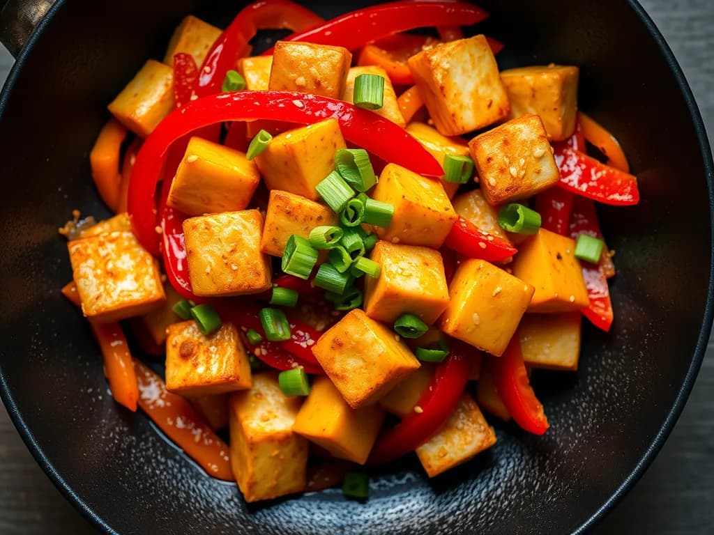 Crispy Ginger Stir-fried Tofu with Bell Peppers