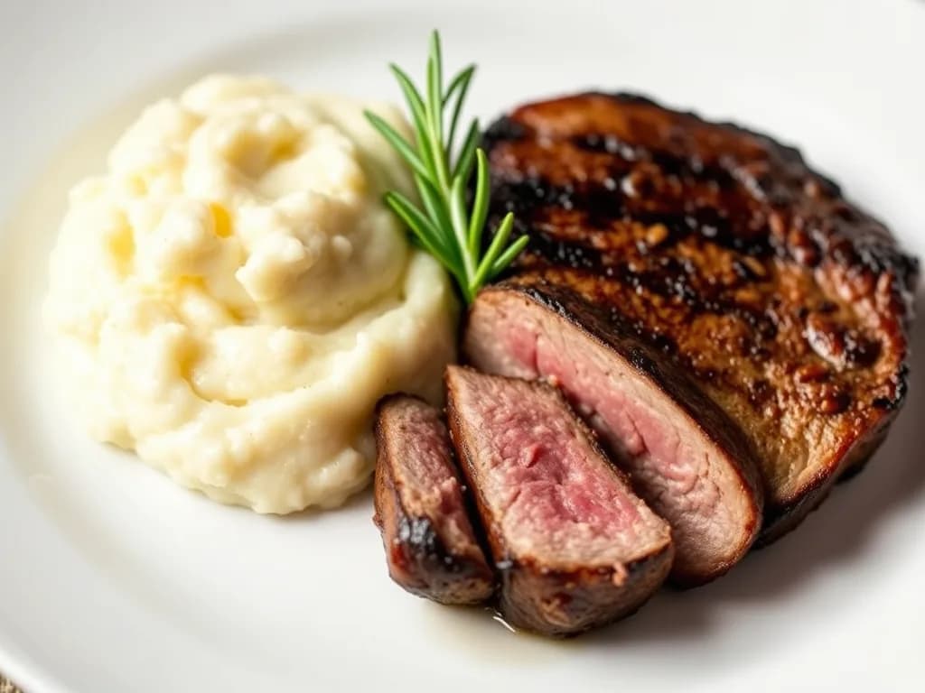 Grass-Fed Beef Steak with Silky Cauliflower Mash