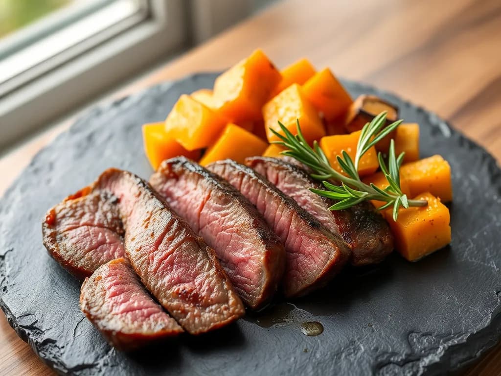 Roasted Steak with Herb-Crusted Sweet Potatoes