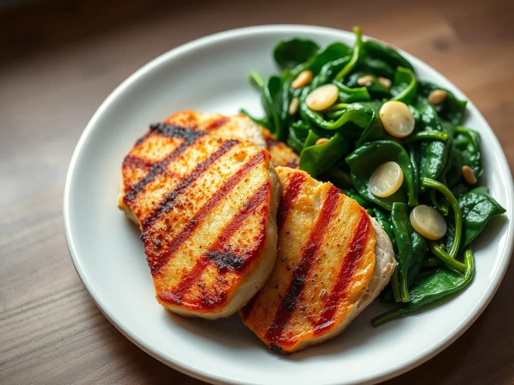 Pan-Seared Turkey Breast with Garlic Wilted Spinach