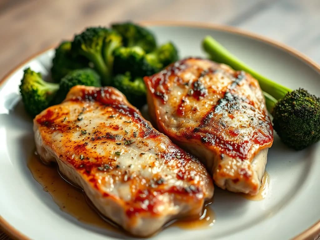 Pan-Seared Pork Chops with Garlic-Roasted Broccoli