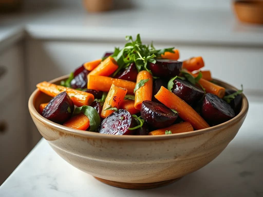Roasted Root Vegetable Salad with Maple-Tahini Dressing