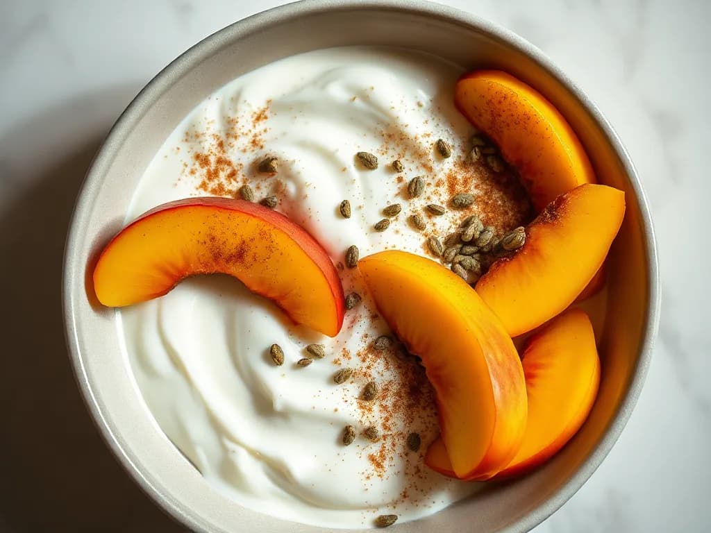 Creamy Greek Yogurt Bowl with Fresh Peaches and Hemp Hearts