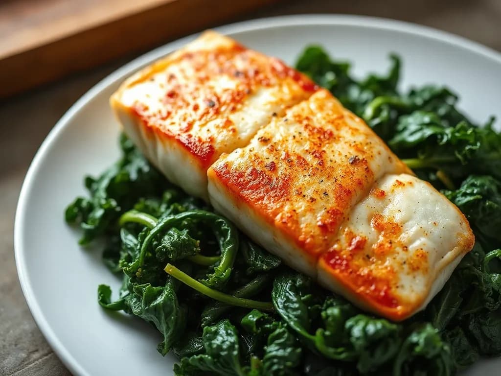 Pan-Seared Trout with Garlic Sautéed Kale