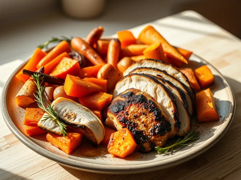 Grilled Chicken Breast with Roasted Root Vegetables