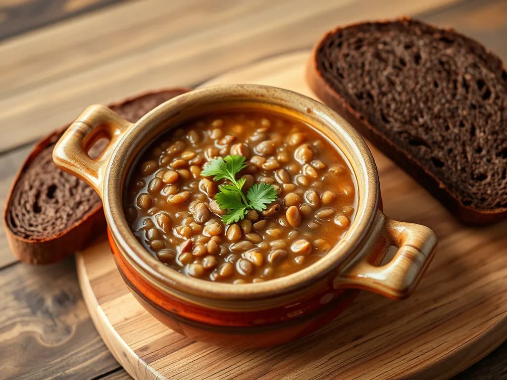Hearty French-Style Lentil Soup with Crusty Whole Grain Bread
